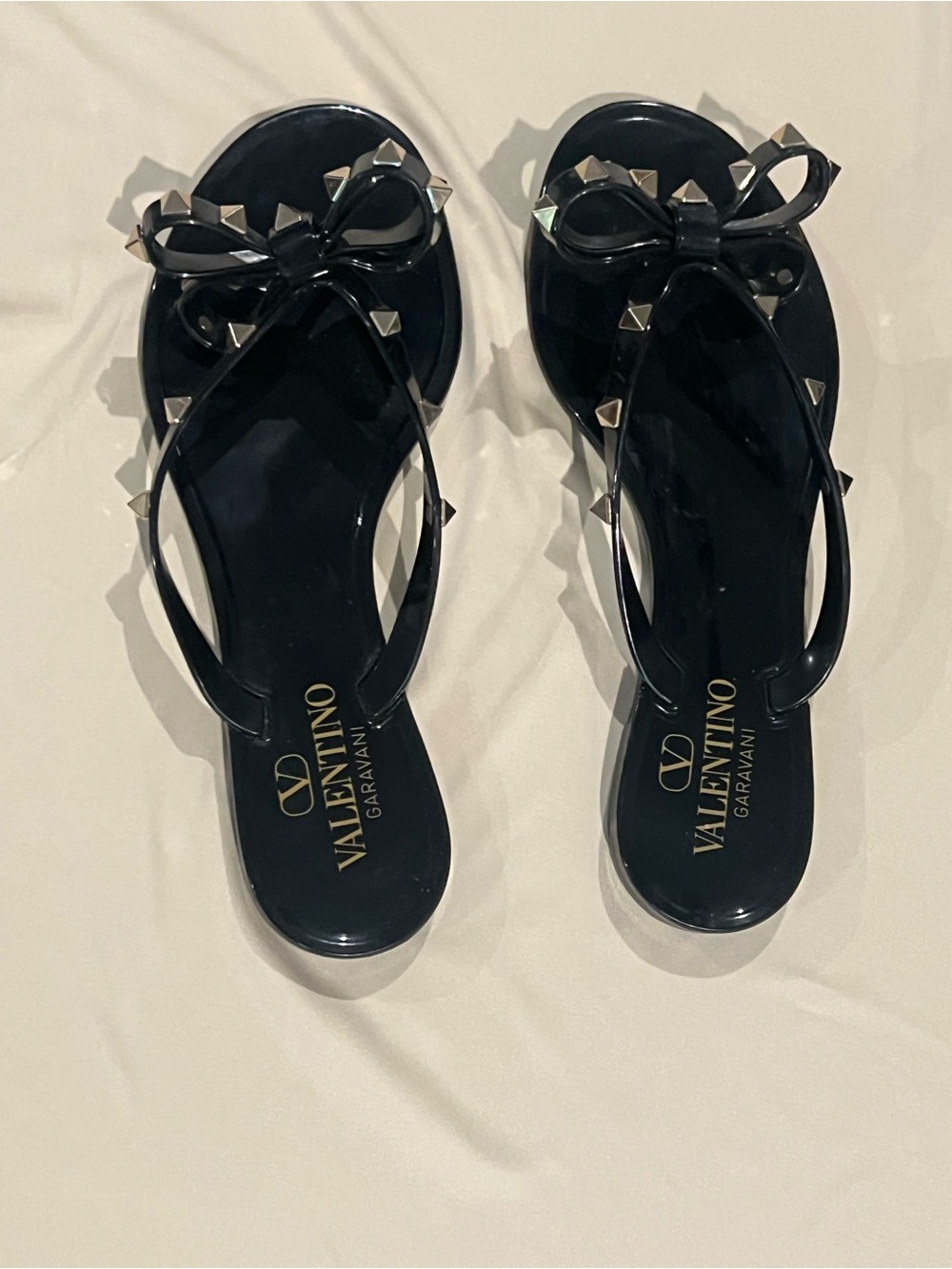 Valentino Garavani Black Studded Jelly Bow Thongs
